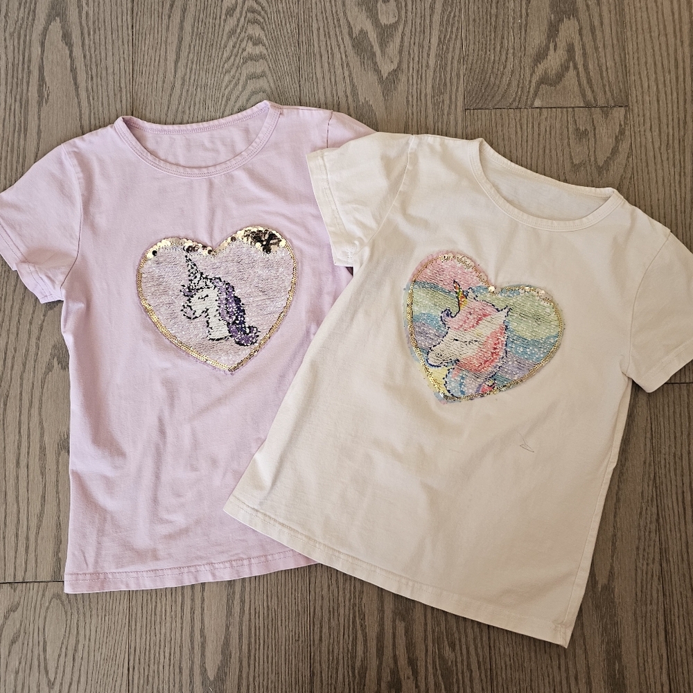 Girls Unicorn Heart T-Shirts Set, Size 9-10